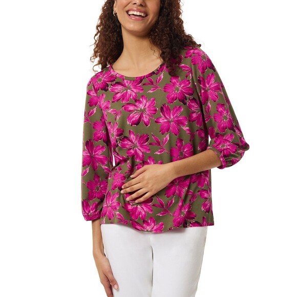 Jones New York Petite Printed Crewneck 3/4-Sleeve Top, Jspr Gnbt,  PXL - Picture 1 of 3